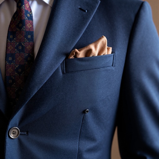 四十岁左右中年男性头像，穿深蓝色西装，蓝色背景，商务专业形象